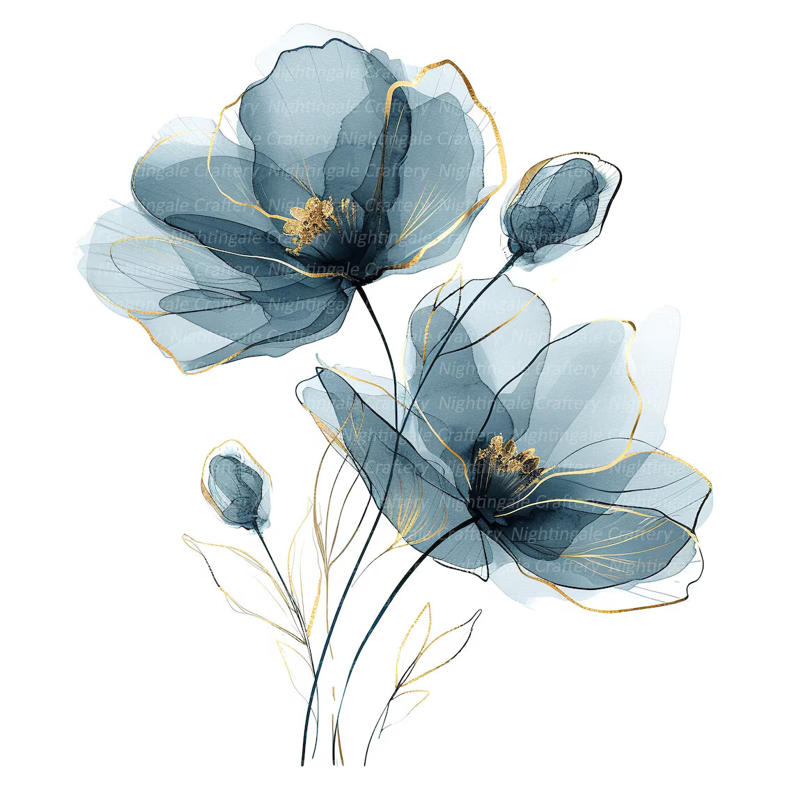 10 Abstract Flowers Clipart 2, Flowers Print, Printable Watercolor clipart, High Quality PNGs, Digital download, Paper craft, junk journals